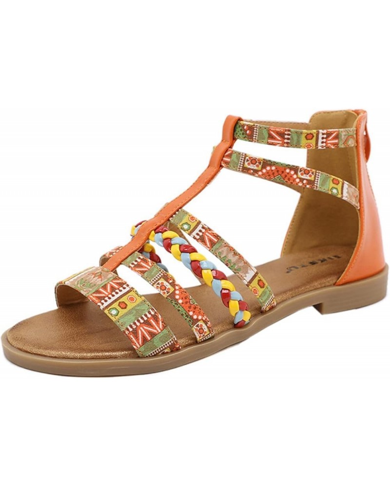 Ladies Summer Fashional Bohemia Ethnic Colorful Stitching Roman Style Open Toe Strapping Women Comfort Sandals Orange $18.51 ...