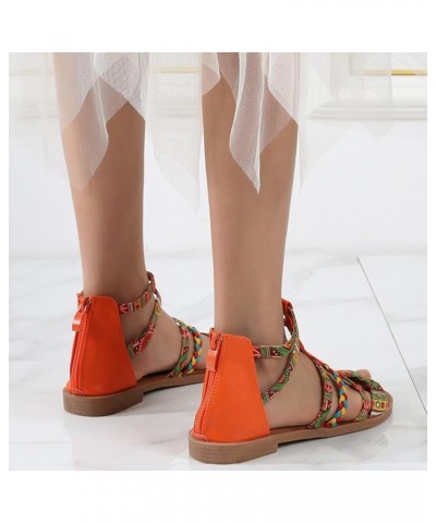 Ladies Summer Fashional Bohemia Ethnic Colorful Stitching Roman Style Open Toe Strapping Women Comfort Sandals Orange $18.51 ...