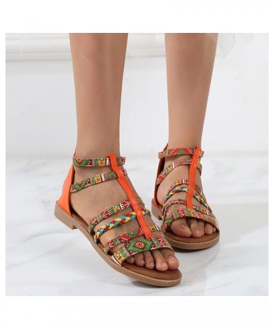 Ladies Summer Fashional Bohemia Ethnic Colorful Stitching Roman Style Open Toe Strapping Women Comfort Sandals Orange $18.51 ...