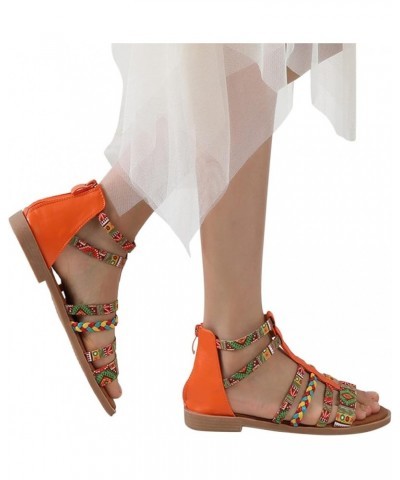 Ladies Summer Fashional Bohemia Ethnic Colorful Stitching Roman Style Open Toe Strapping Women Comfort Sandals Orange $18.51 ...