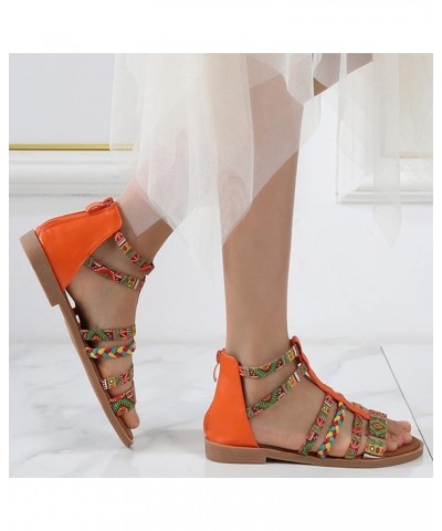 Ladies Summer Fashional Bohemia Ethnic Colorful Stitching Roman Style Open Toe Strapping Women Comfort Sandals Orange $18.51 ...