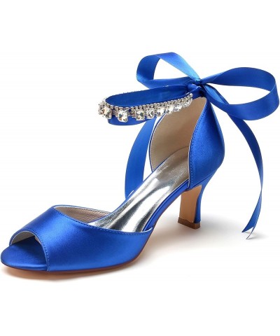 Womens Occasion Sandals Ankle Chains Low Heel Bridal Wedding Shoes with Ribbon JY146 Royal Blue $30.77 Sandals