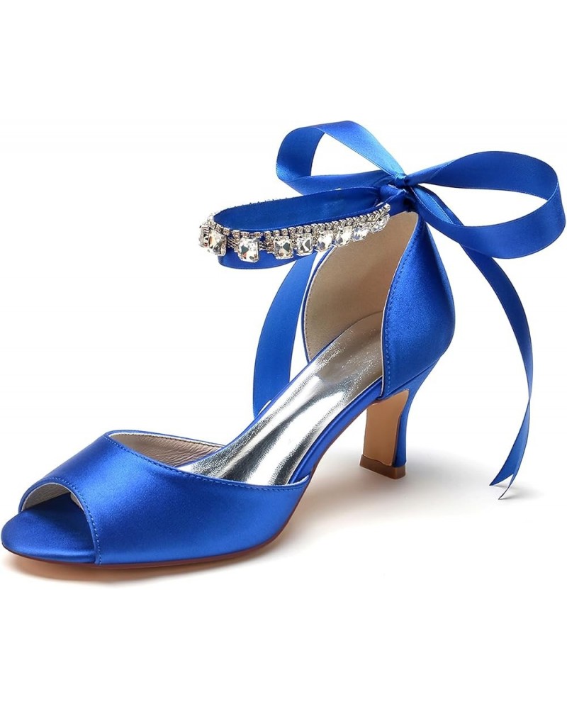 Womens Occasion Sandals Ankle Chains Low Heel Bridal Wedding Shoes with Ribbon JY146 Royal Blue $30.77 Sandals