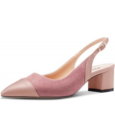 Womens Mid Block Heel Pointed Cap Toe Slingback Pumps Patchwork Casual Office Prom Shoes 2.0 Inches Heels Pink $42.06 Pumps