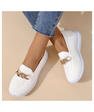 Summer Mesh Platform Casual Shoes for Women Flat Heel Metal Chain Decor Low Top Fashion Solid Color Slip On Round Toe Dressy ...