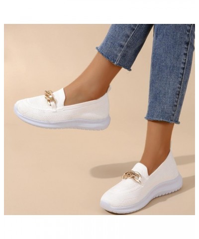 Summer Mesh Platform Casual Shoes for Women Flat Heel Metal Chain Decor Low Top Fashion Solid Color Slip On Round Toe Dressy ...