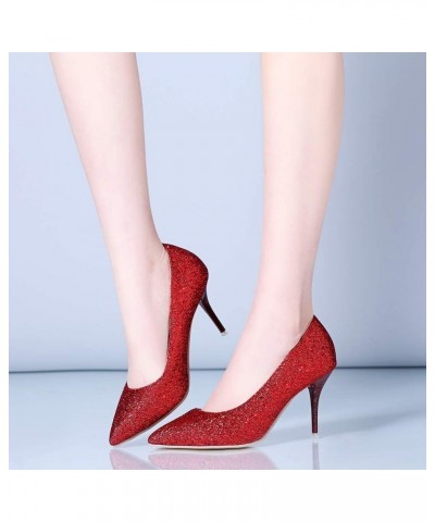 Women's Pointed Toe Pumps Fashion Comfort Slip on High Heels Wedding Party Dress Stilettos Shoes 48 Red $32.63 Pumps