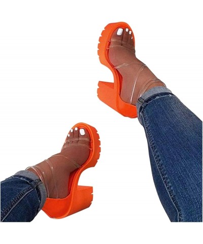 Low Heeled Sandals for Women Dressy Summer Flat Sandals for Women Heels for Dancing Black Sandals Women Women's High B-orange...