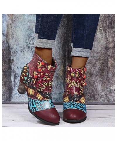 Fashion Women's Shoes Breathable Chunky High Heels Retro Zipper Short Boots Leather Boots for Women Booties Purple $23.11 Boots