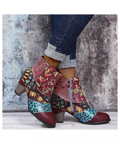 Fashion Women's Shoes Breathable Chunky High Heels Retro Zipper Short Boots Leather Boots for Women Booties Purple $23.11 Boots