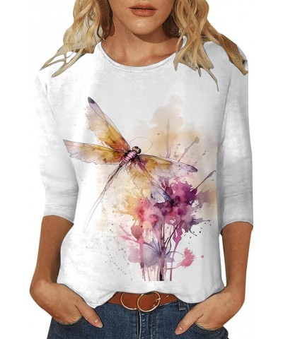 Women Casual Fashion Round Neck Three Quarter Sleeve Flower Butterfly Print T Shirt Woman's Summer Tops Pink $10.54 Athletic ...