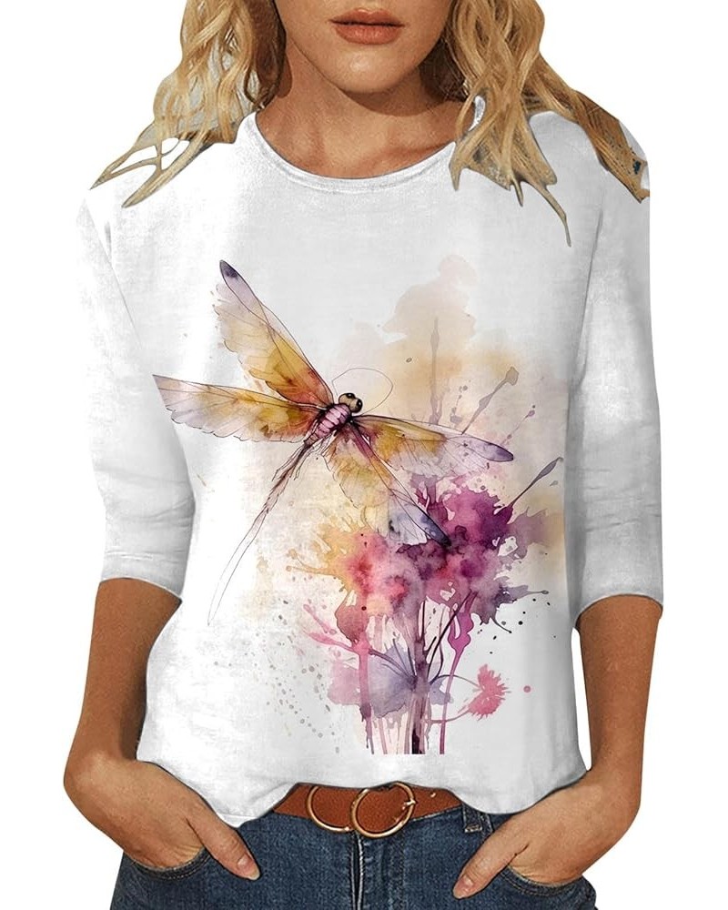 Women Casual Fashion Round Neck Three Quarter Sleeve Flower Butterfly Print T Shirt Woman's Summer Tops Pink $10.54 Athletic ...