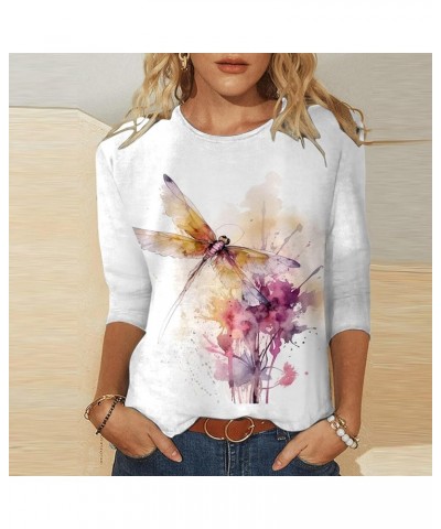 Women Casual Fashion Round Neck Three Quarter Sleeve Flower Butterfly Print T Shirt Woman's Summer Tops Pink $10.54 Athletic ...