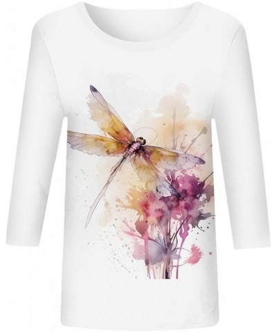 Women Casual Fashion Round Neck Three Quarter Sleeve Flower Butterfly Print T Shirt Woman's Summer Tops Pink $10.54 Athletic ...