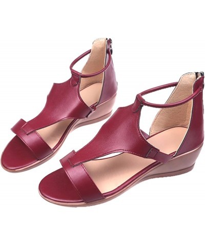 Wedge Sandals for Women casual summer platform wedge flip flop daily sandals for women platform sandals women Wine $12.39 Ath...