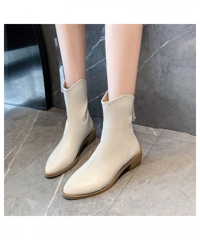 Fashion Autumn Women Ankle Boots Low Heel Thick Heel Pointed Toe Solid Color Back Zipper Boots for Women with Beige $16.51 Boots