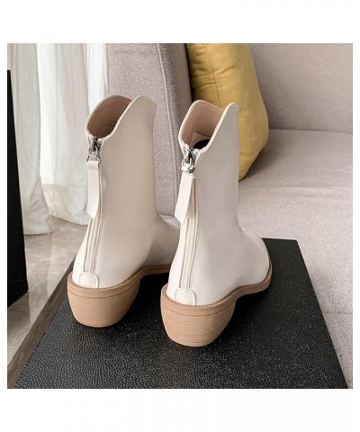 Fashion Autumn Women Ankle Boots Low Heel Thick Heel Pointed Toe Solid Color Back Zipper Boots for Women with Beige $16.51 Boots