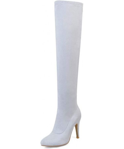 Woman Fashion Pointed Toe Over-the-knee Boots Stilettos Solid Color Long Boots Light Purple $17.59 Boots