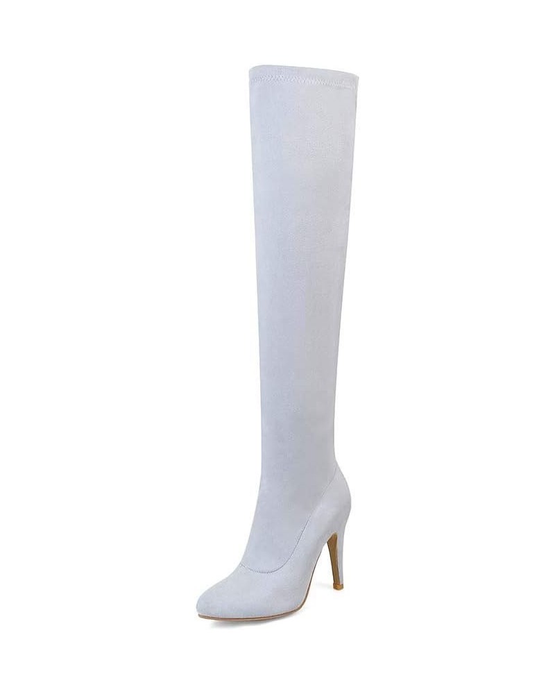 Woman Fashion Pointed Toe Over-the-knee Boots Stilettos Solid Color Long Boots Light Purple $17.59 Boots