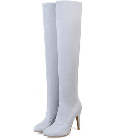 Woman Fashion Pointed Toe Over-the-knee Boots Stilettos Solid Color Long Boots Light Purple $17.59 Boots