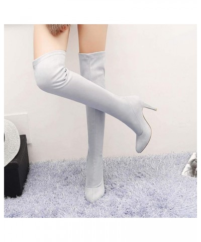 Woman Fashion Pointed Toe Over-the-knee Boots Stilettos Solid Color Long Boots Light Purple $17.59 Boots