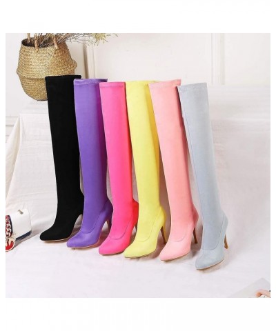 Woman Fashion Pointed Toe Over-the-knee Boots Stilettos Solid Color Long Boots Light Purple $17.59 Boots