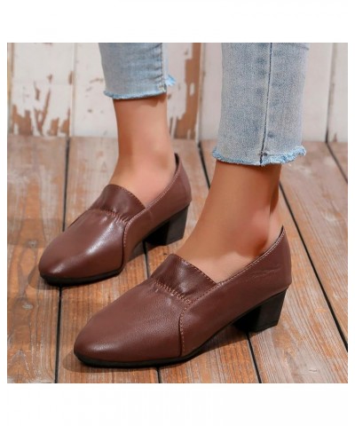 Casual Shoes for Women Slip on with Arch Support Square Heels Round Toe Breathable Slip On Lazy Shoes Brown $15.08 Sandals