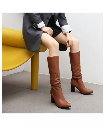 2022 Women's Autumn and Winter New Solid and Snake Print Small Round Head High Heel Medium Boots Over The Knee Boots Wide Cal...