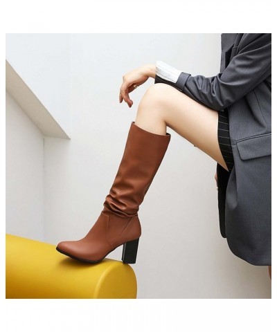 2022 Women's Autumn and Winter New Solid and Snake Print Small Round Head High Heel Medium Boots Over The Knee Boots Wide Cal...