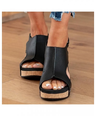 Sandals for Women Casual Summer Platform Sandals Shoes Espadrilles Ankle Buckle Ladies Closed Toe Flip Flops Summer Shoes D1-...