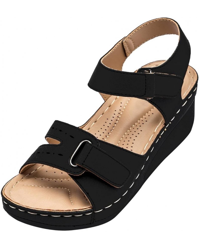 Wedge Sandals for Women, Womens Sandals Comfortable Open Toe Platform Sandals Summer Wedge Sandals with Buckle Strap Black $1...