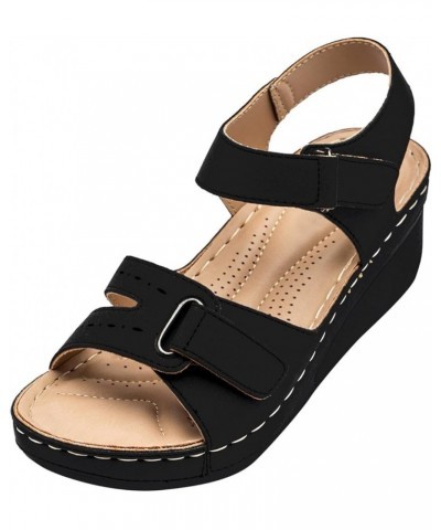 Wedge Sandals for Women, Womens Sandals Comfortable Open Toe Platform Sandals Summer Wedge Sandals with Buckle Strap Black $1...