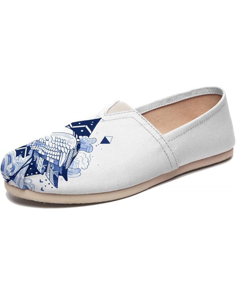 Women's Fashion Blue Crane Print Flats Canvas Shoes Slip-On Ladies Loafers Lightweight Comfort Travel Shoes Sneaker Pattern 2...