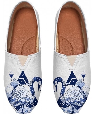 Women's Fashion Blue Crane Print Flats Canvas Shoes Slip-On Ladies Loafers Lightweight Comfort Travel Shoes Sneaker Pattern 2...