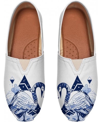 Women's Fashion Blue Crane Print Flats Canvas Shoes Slip-On Ladies Loafers Lightweight Comfort Travel Shoes Sneaker Pattern 2...