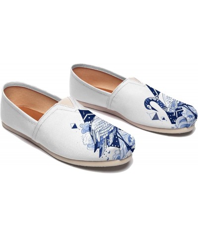 Women's Fashion Blue Crane Print Flats Canvas Shoes Slip-On Ladies Loafers Lightweight Comfort Travel Shoes Sneaker Pattern 2...