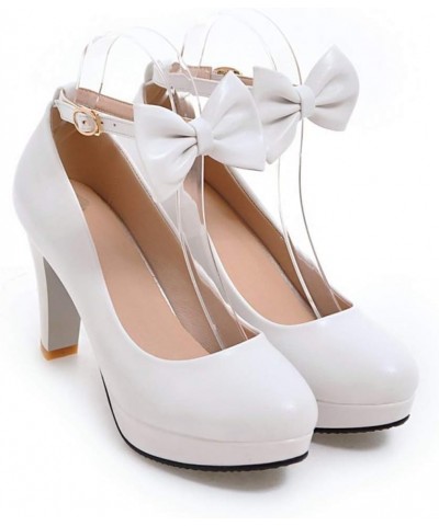 Women's Round Toe Bow Knot High Chunky Block Heel Platform Ankle Strap Pumps Wedding Dress Office Shoes Size 5-11 White $30.0...