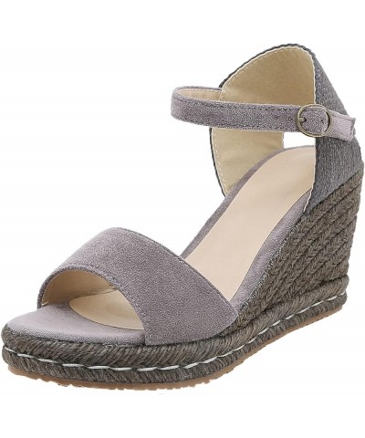 Comfortable Wedge Sandals for Women Low Block Pump Sandals Wedding Women's Flip-Flop Sandals Grey $21.59 Sandals