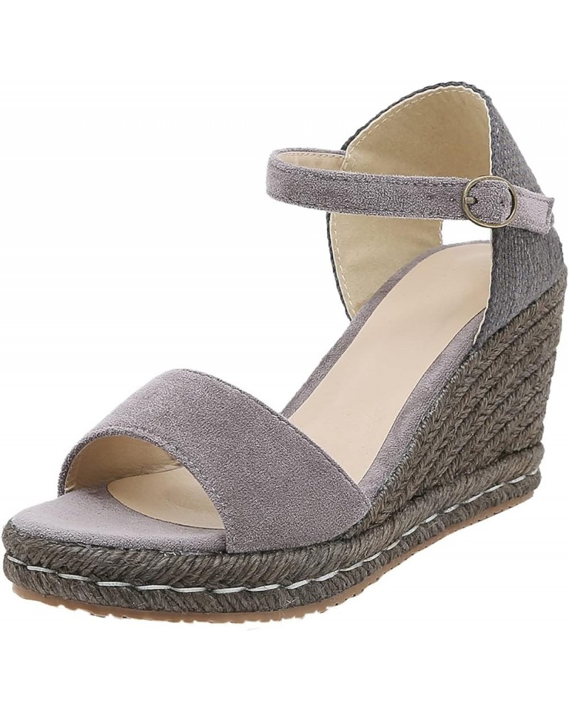 Comfortable Wedge Sandals for Women Low Block Pump Sandals Wedding Women's Flip-Flop Sandals Grey $21.59 Sandals