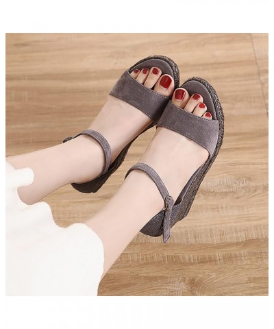 Comfortable Wedge Sandals for Women Low Block Pump Sandals Wedding Women's Flip-Flop Sandals Grey $21.59 Sandals