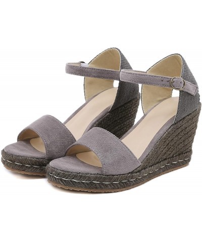 Comfortable Wedge Sandals for Women Low Block Pump Sandals Wedding Women's Flip-Flop Sandals Grey $21.59 Sandals