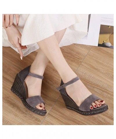 Comfortable Wedge Sandals for Women Low Block Pump Sandals Wedding Women's Flip-Flop Sandals Grey $21.59 Sandals