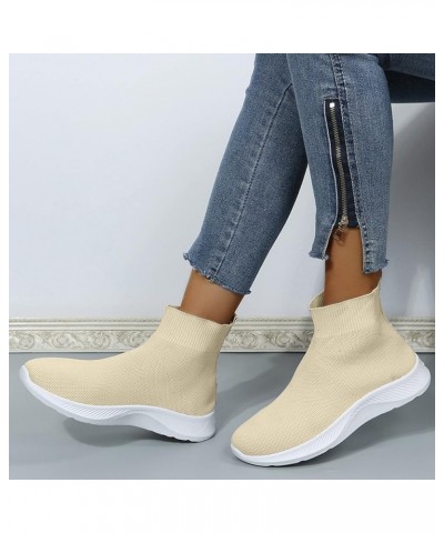 Women's Fashion Sneakers Wedge High Socks Casual Shoes One Foot Soft Sole Casual Shoes Soft Sole Breathable Casual Shoes Beig...