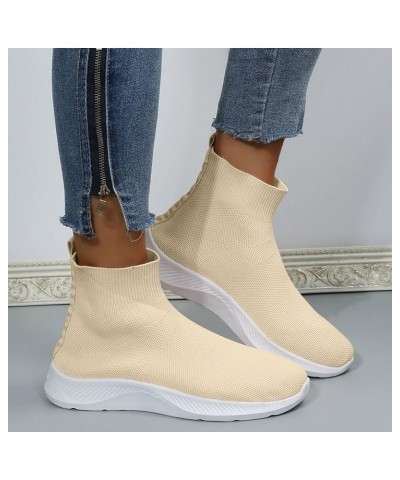 Women's Fashion Sneakers Wedge High Socks Casual Shoes One Foot Soft Sole Casual Shoes Soft Sole Breathable Casual Shoes Beig...