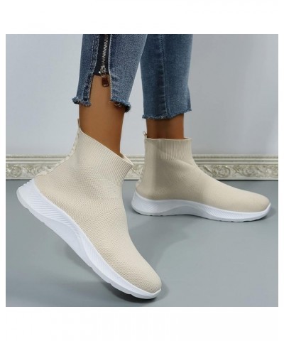 Women's Fashion Sneakers Wedge High Socks Casual Shoes One Foot Soft Sole Casual Shoes Soft Sole Breathable Casual Shoes Beig...