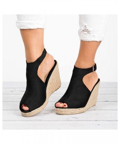 Summer Sandals for Women 2023,Women's Hollow Out Peep Toe Wedge Platform Ankle Strap Sandals Casual Braided Sandals Black $14...