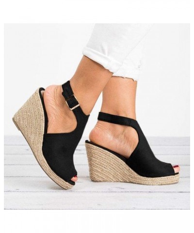 Summer Sandals for Women 2023,Women's Hollow Out Peep Toe Wedge Platform Ankle Strap Sandals Casual Braided Sandals Black $14...