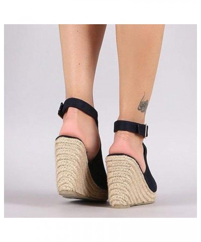 Summer Sandals for Women 2023,Women's Hollow Out Peep Toe Wedge Platform Ankle Strap Sandals Casual Braided Sandals Black $14...