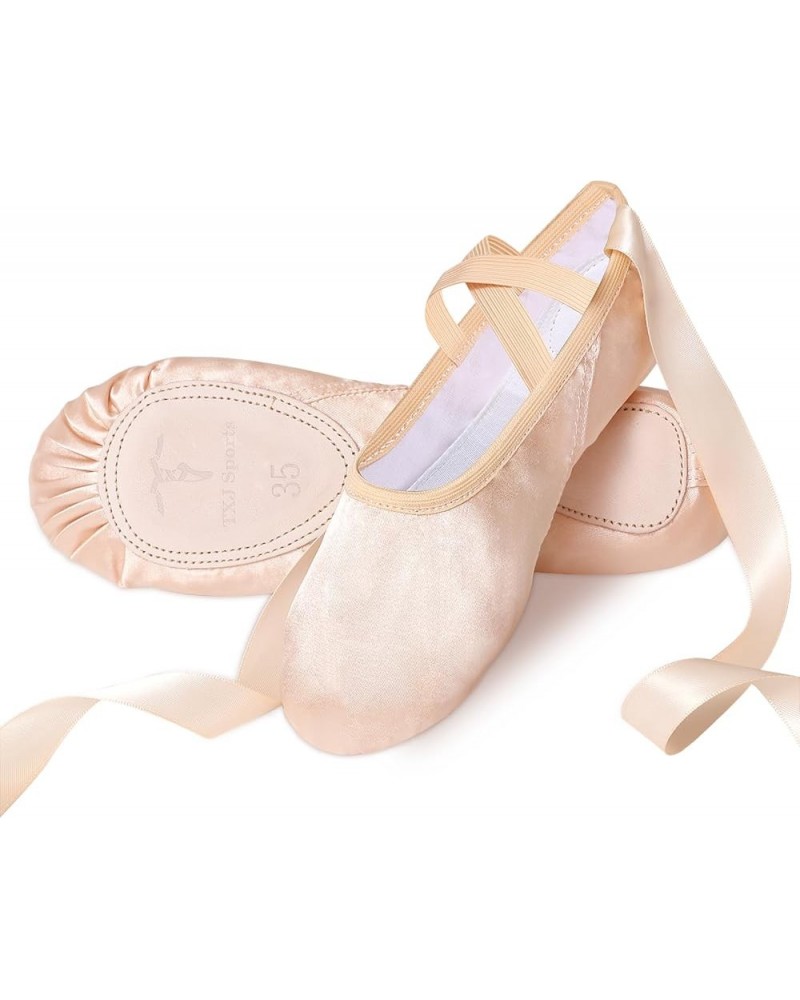 Ballet Shoes for Girls, Pink Ballet Slippers Split Sole Satin Women Dance Shoes Flats with Ribbon for Yoga Gymnastics Perform...