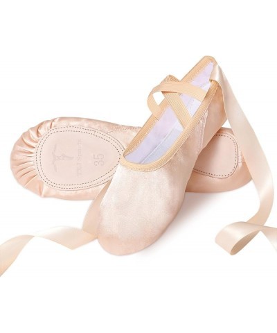 Ballet Shoes for Girls, Pink Ballet Slippers Split Sole Satin Women Dance Shoes Flats with Ribbon for Yoga Gymnastics Perform...